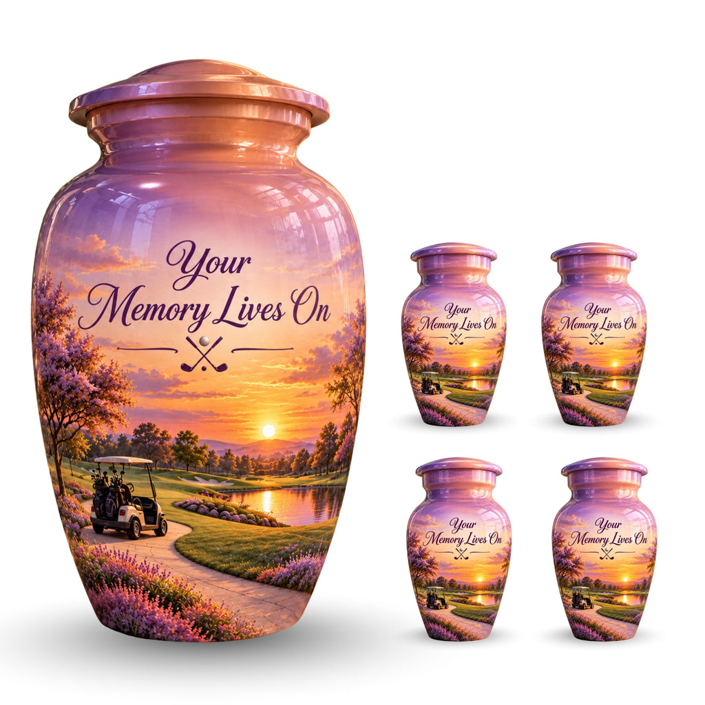 Lavender Fairway Cremation Urn for Human Ashes – Personalized Handmade Aluminum Urn
