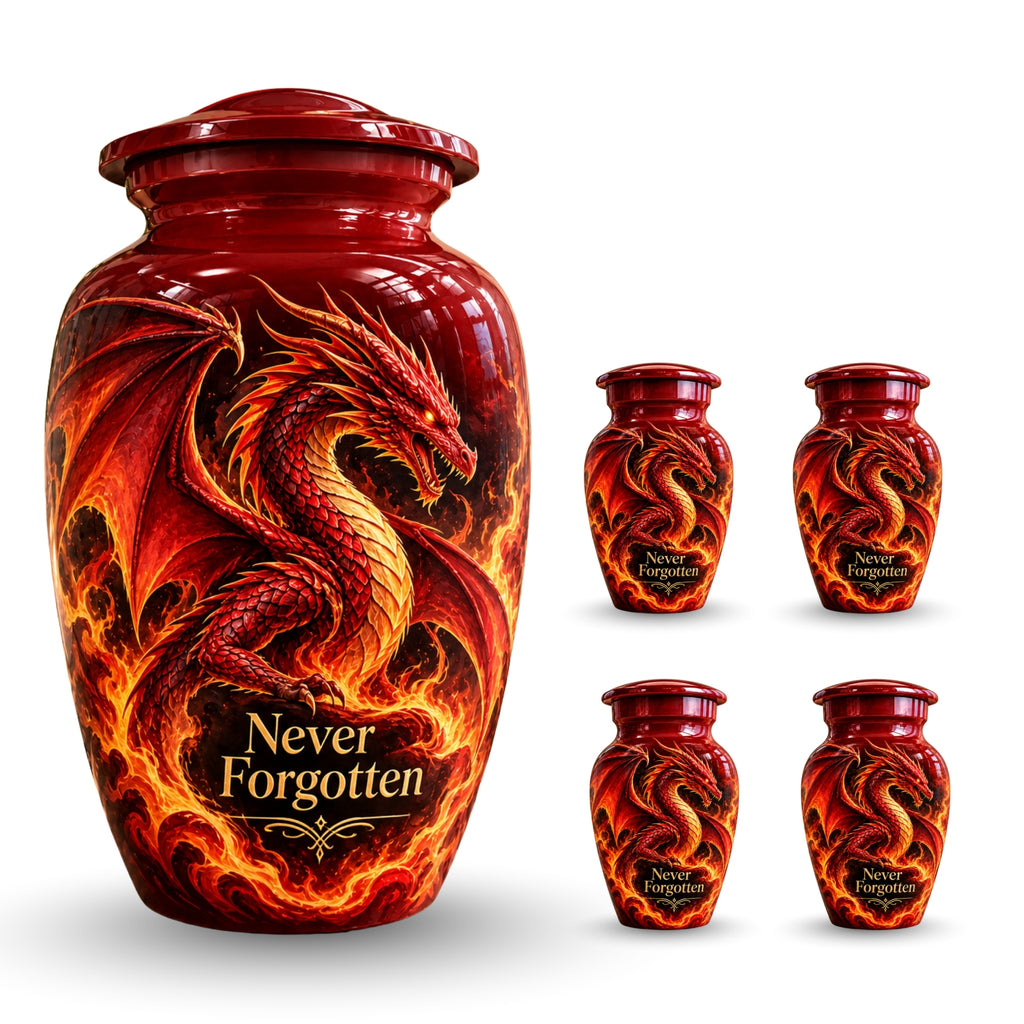 fantasy dragon cremation urn for human ashes, handmade aluminum urn – photo 8