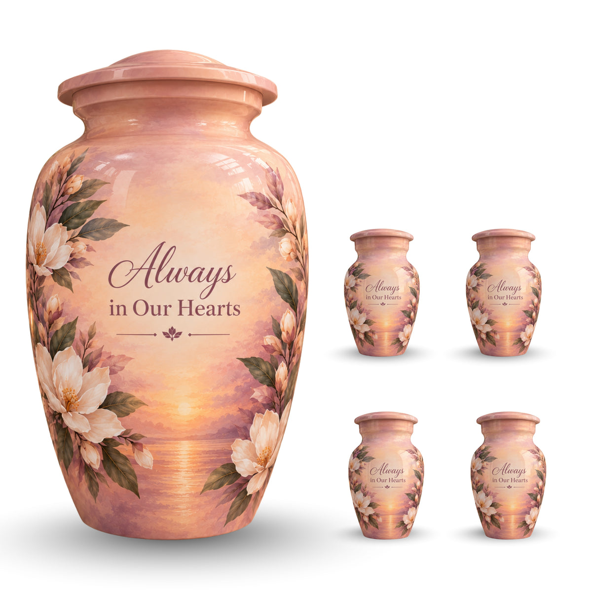 Sunset Wildflower Memorial Cremation Urn for Human Ashes – Personalized Handmade Aluminum Urn