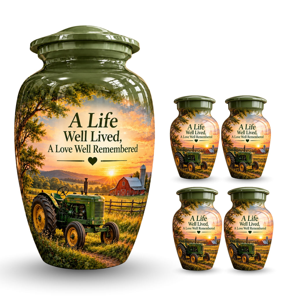 vintage tractor farm sunset cremation urn for human ashes, handmade aluminum – photo 8