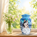 personalized dog photo cremation urn for pet ashes, handmade aluminum pet memorial urn with photo – picture 9