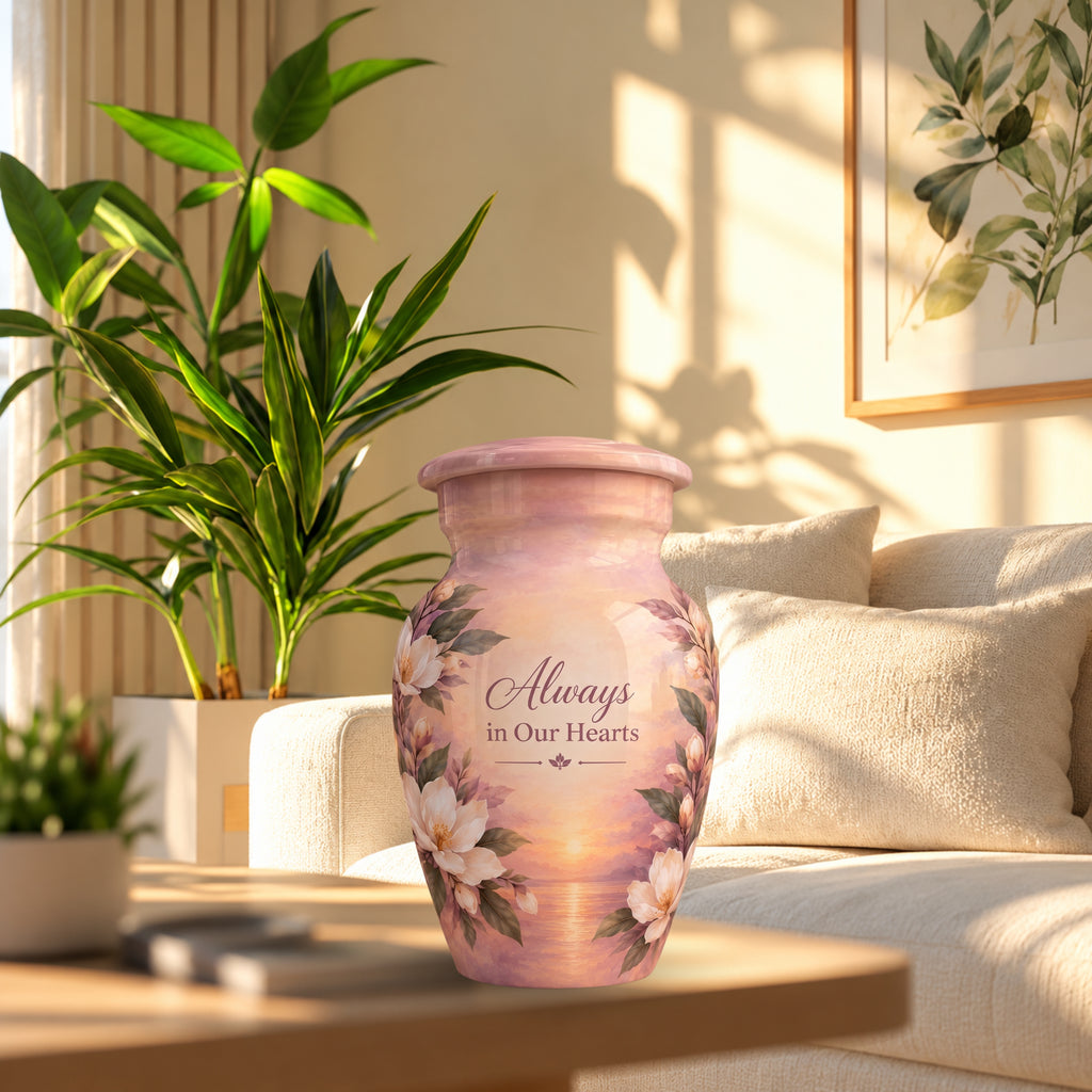 Sunset Wildflower Memorial Cremation Urn for Human Ashes – Personalized Handmade Aluminum Urn