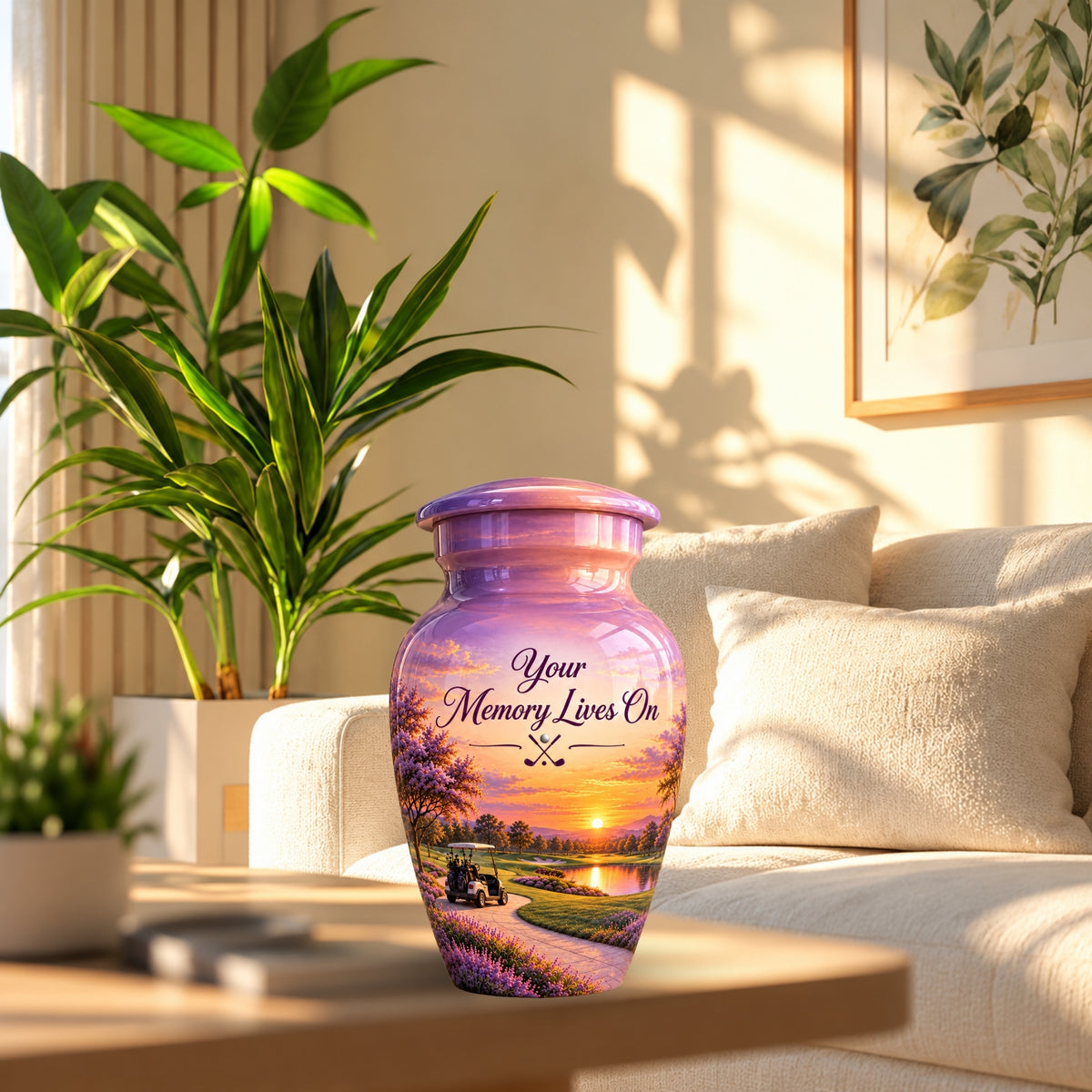 Lavender Fairway Cremation Urn for Human Ashes – Personalized Handmade Aluminum Urn