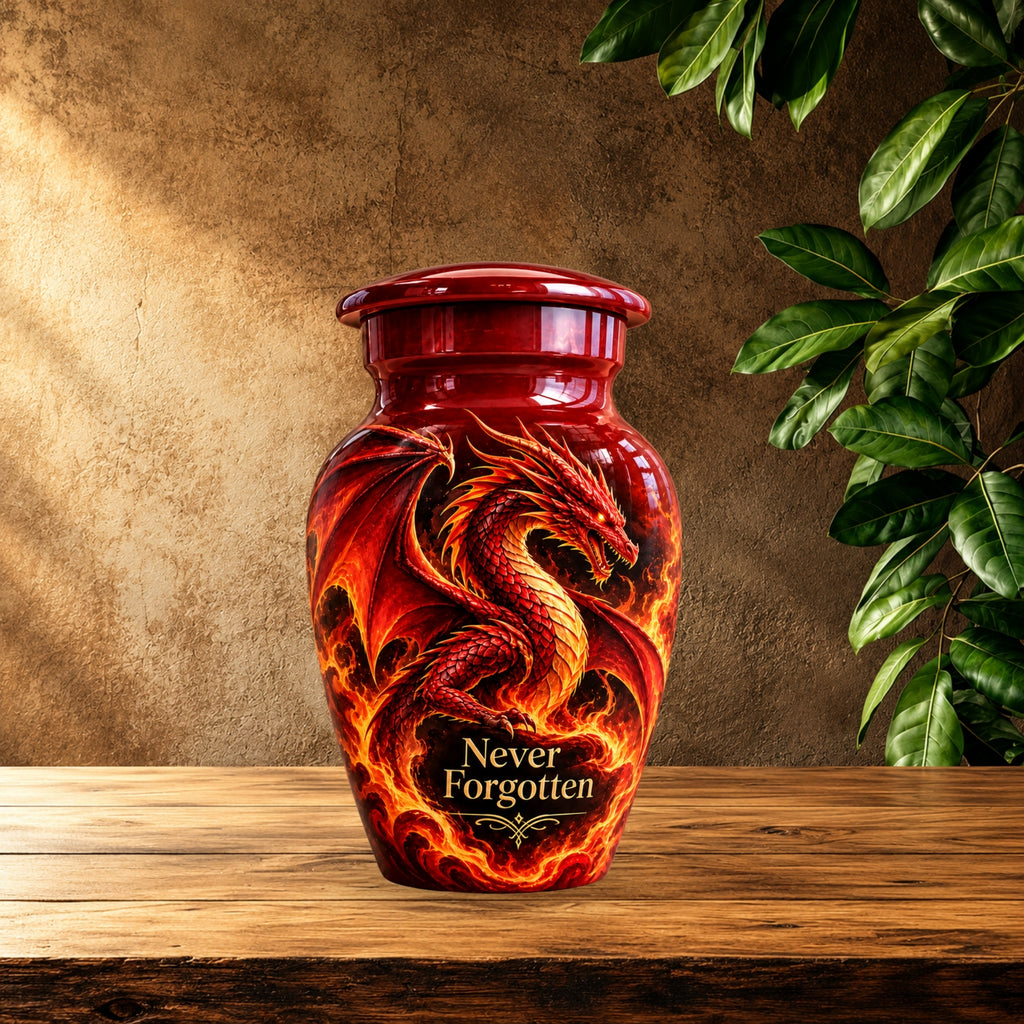 fantasy dragon cremation urn for human ashes, handmade aluminum urn – photo 9