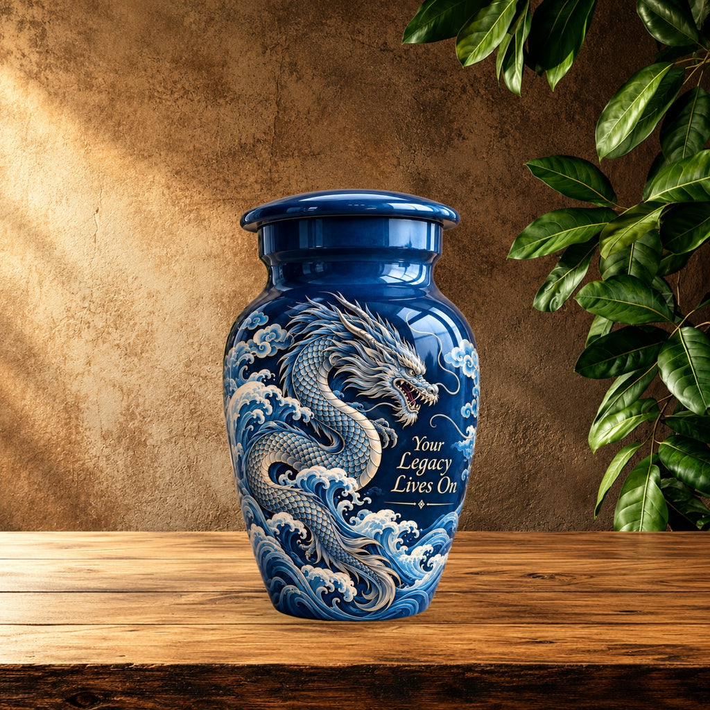 fantasy dragon memorial urn for ashes, handmade aluminum urn – photo 9