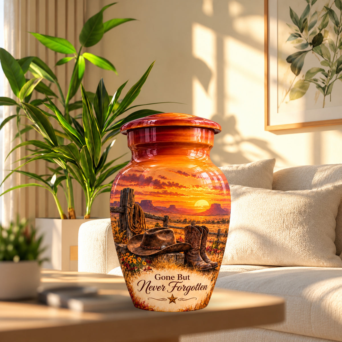 Cowboy Boots and Hat Cremation Urn for Human Ashes – Personalized Handmade Aluminum Urn