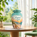 seashell beach sunset cremation urn for human ashes, handmade aluminum – photo 2
