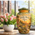 Peaceful Garden Sunset Cremation Urn for Human Ashes – Personalized Handmade Aluminum Urn