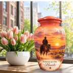 Watercolor Horse and Rider Cremation Urn for Human Ashes – Personalized Handmade Aluminum Urn