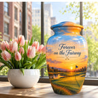 Golf Course Sunset Cremation Urn for Human Ashes – Personalized Handmade Aluminum Urn