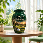 green fairway golf ball cremation urn for human ashes, handmade aluminum – photo 2