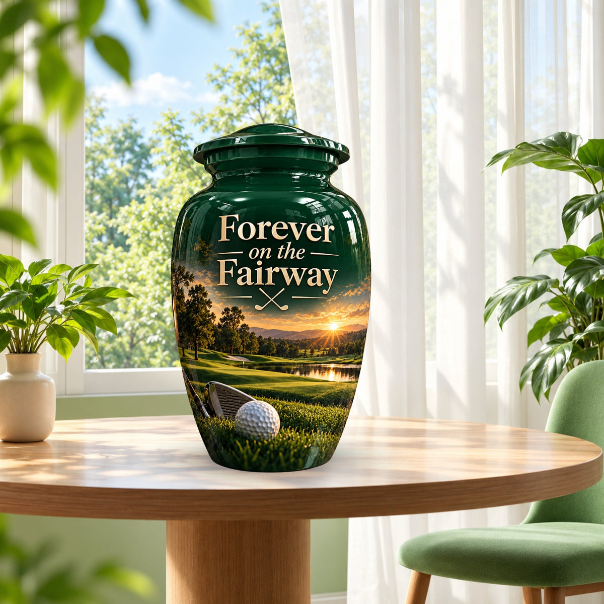 green fairway golf ball cremation urn for human ashes, handmade aluminum – photo 2
