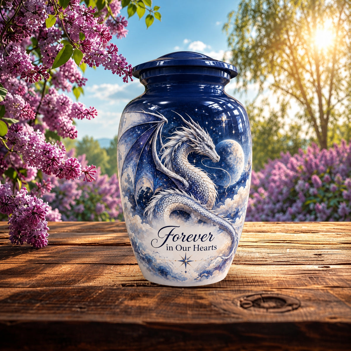 dragon cremation urn for human ashes, handmade aluminum urn – photo 2