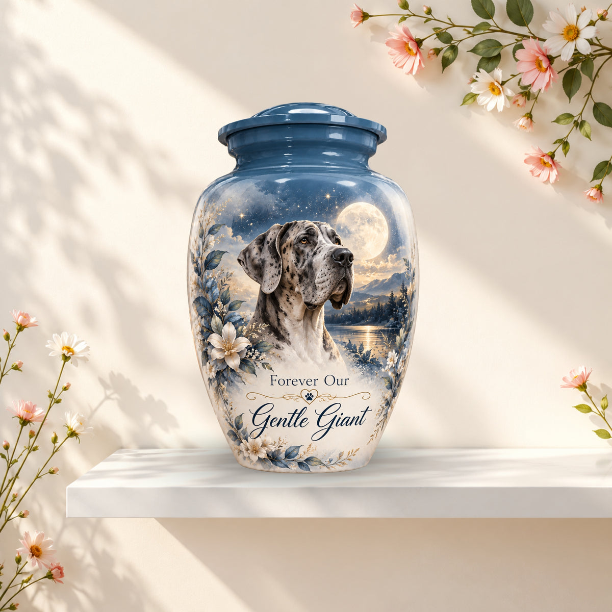 great dane cremation urn for pet ashes, handmade aluminum pet memorial urn with photo – picture 3