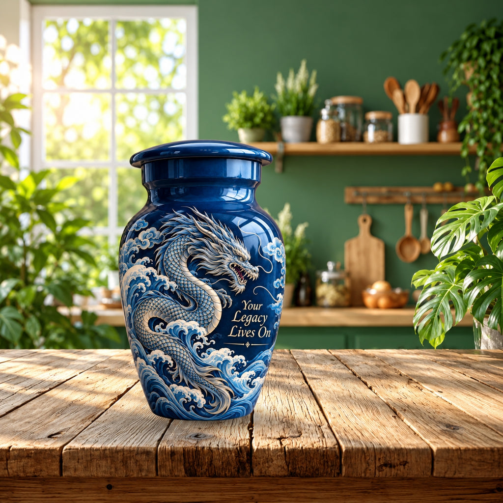 fantasy dragon memorial urn for ashes, handmade aluminum urn – photo 10