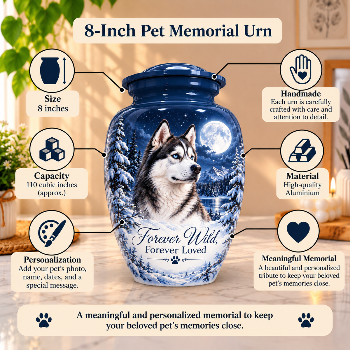 dog memorial photo cremation urn for pet ashes, handmade aluminum pet memorial urn with photo – picture 1