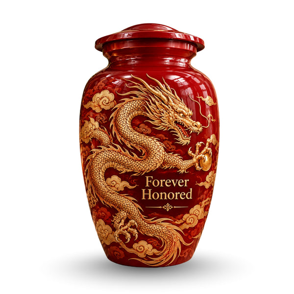 dragon art memorial urn for ashes, handmade aluminum urn – photo 1
