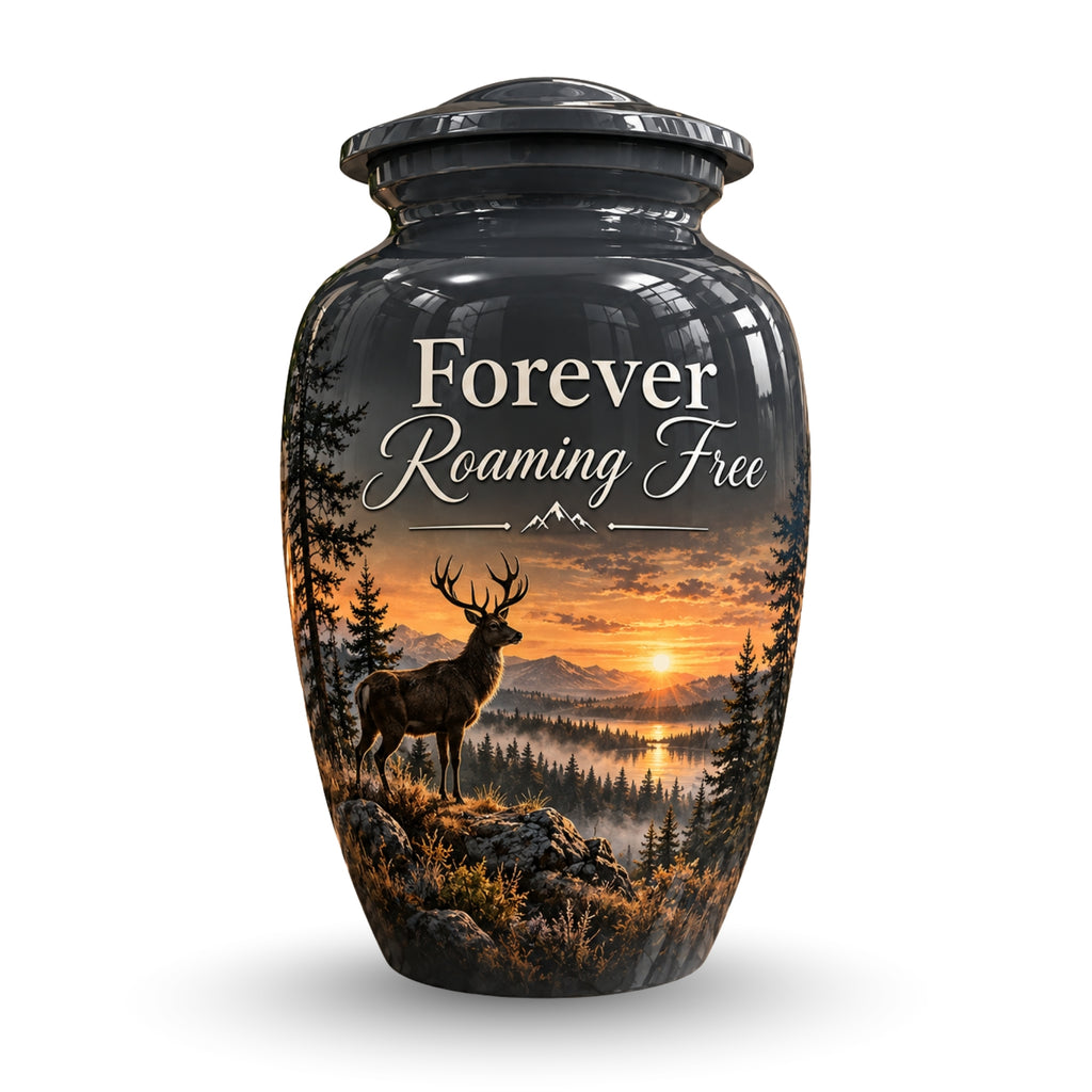 roaming free stag cremation urn for human ashes, handmade aluminum – photo 1