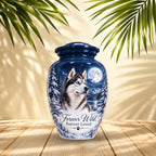 dog memorial photo cremation urn for pet ashes, handmade aluminum pet memorial urn with photo – picture 2