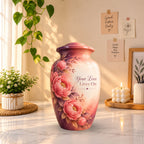 Coral Peony Memorial Cremation Urn for Human Ashes – Personalized Handmade Aluminum Urn