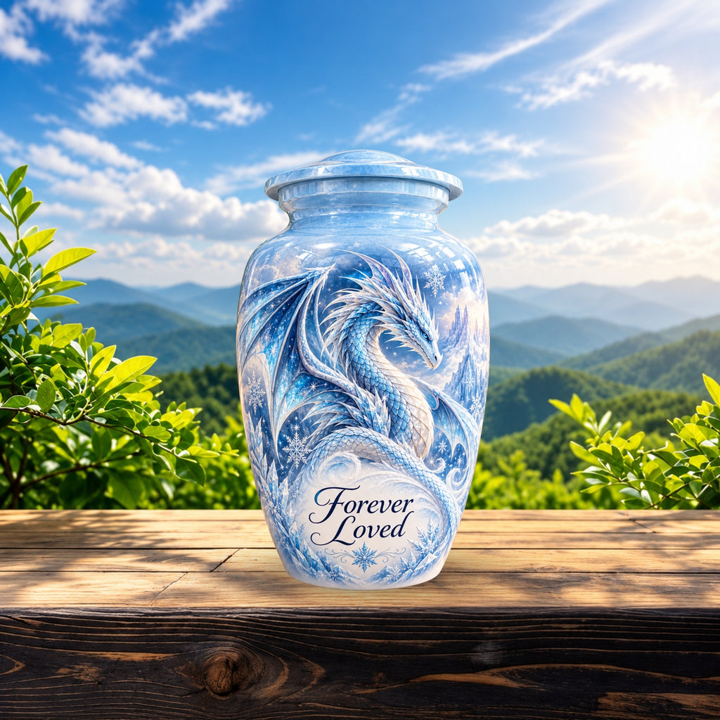 dragon art cremation urn for human ashes, handmade aluminum urn – photo 2
