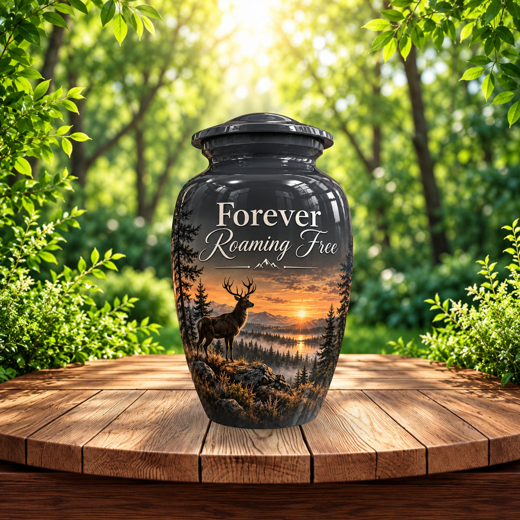 roaming free stag cremation urn for human ashes, handmade aluminum – photo 2
