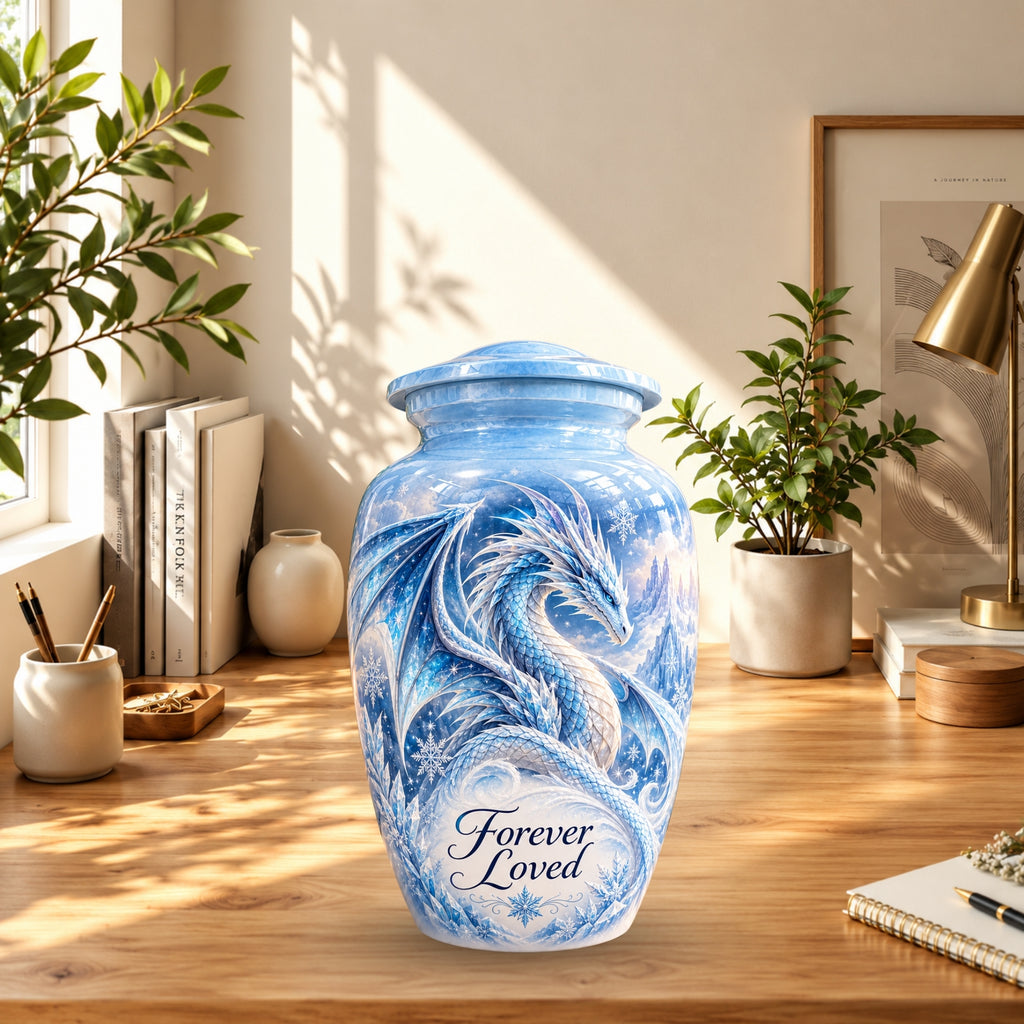 dragon art cremation urn for human ashes, handmade aluminum urn – photo 3