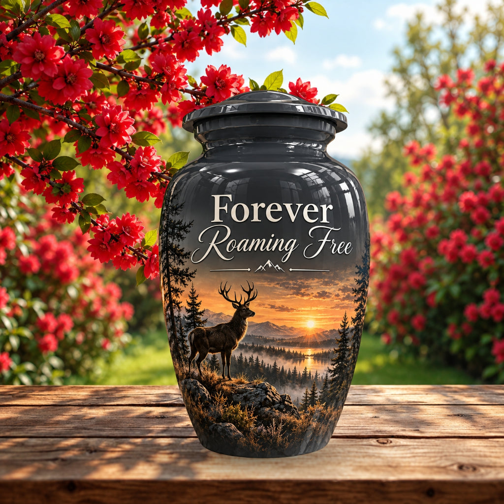 roaming free stag cremation urn for human ashes, handmade aluminum – photo 3