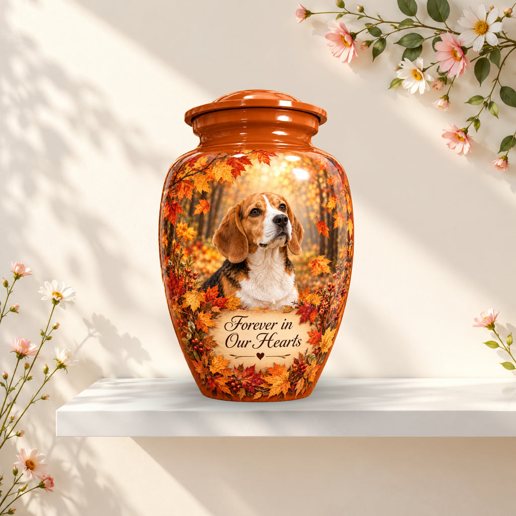 dog memorial photo pet urn for ashes, handmade aluminum pet memorial urn with photo – picture 3