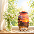 Ranch Gate Sunset Cremation Urn for Human Ashes – Personalized Handmade Aluminum Urn