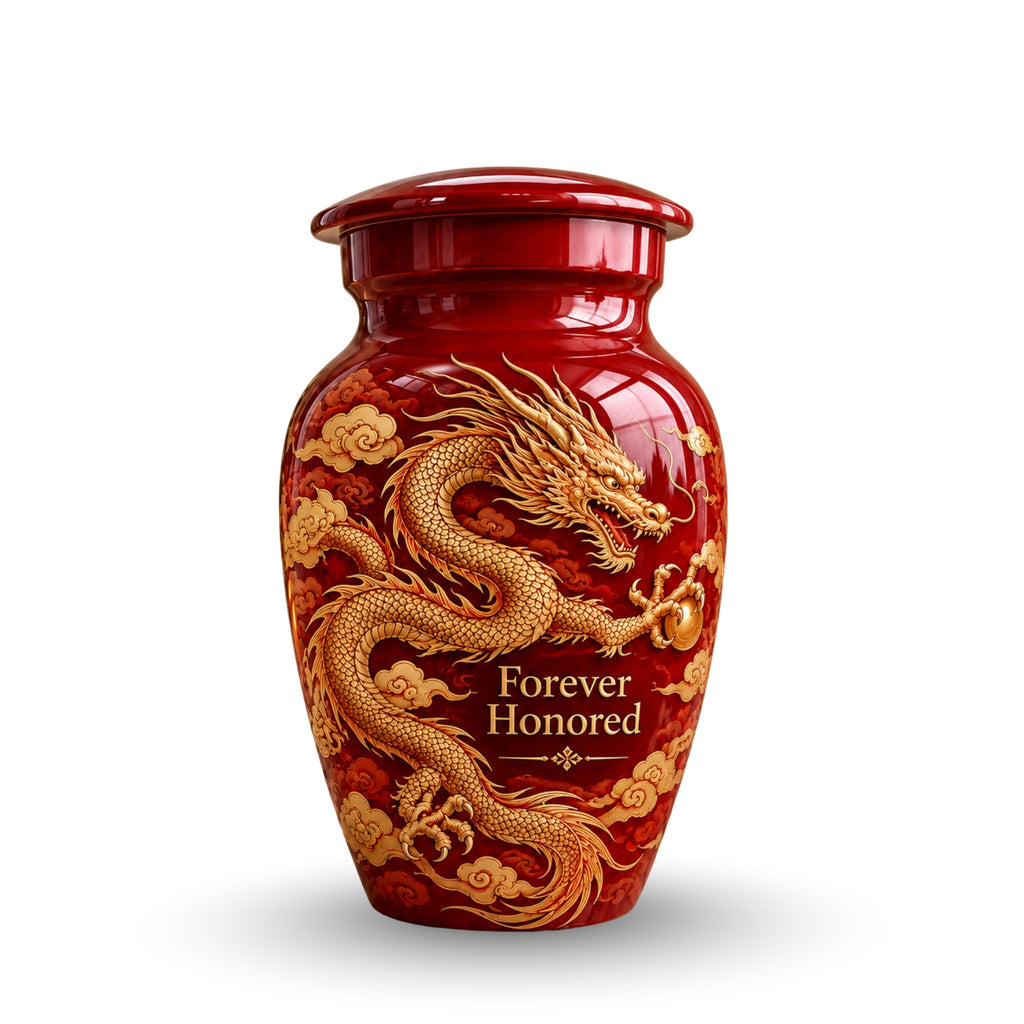 dragon art memorial urn for ashes, handmade aluminum urn – photo 4