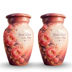 Coral Peony Memorial Cremation Urn for Human Ashes – Personalized Handmade Aluminum Urn