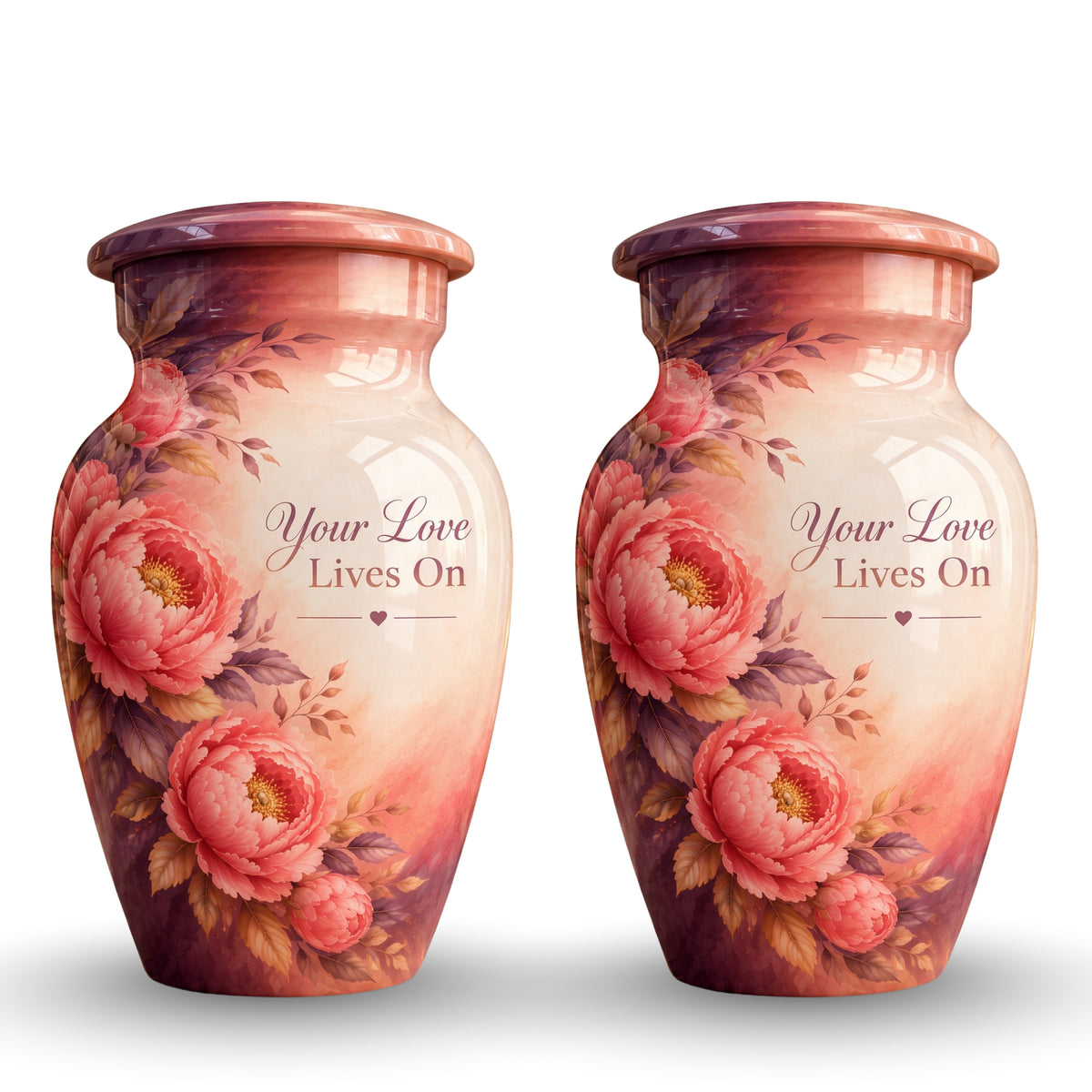 Coral Peony Memorial Cremation Urn for Human Ashes – Personalized Handmade Aluminum Urn