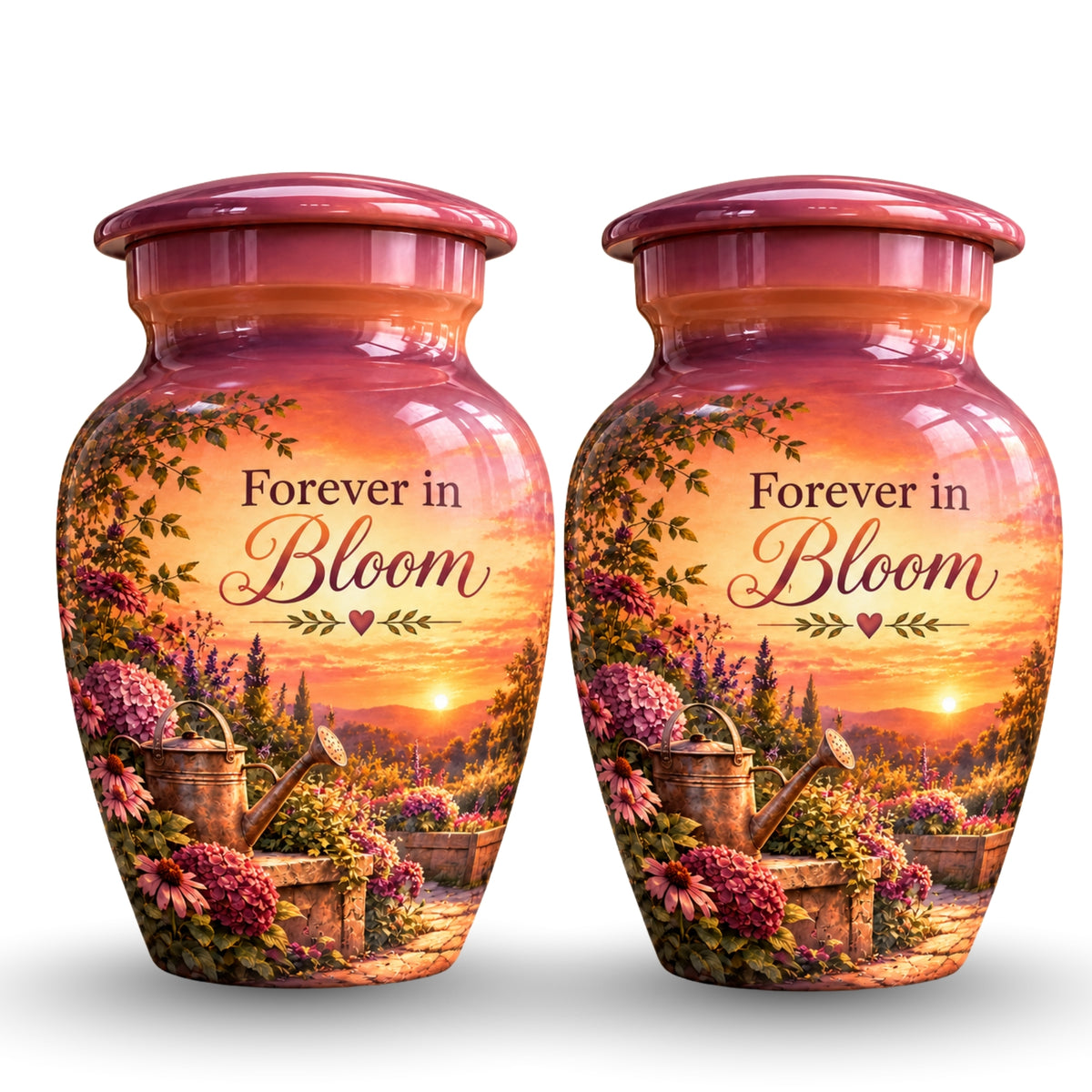 Autumn Garden Sunset Cremation Urn for Human Ashes – Personalized Handmade Aluminum Urn