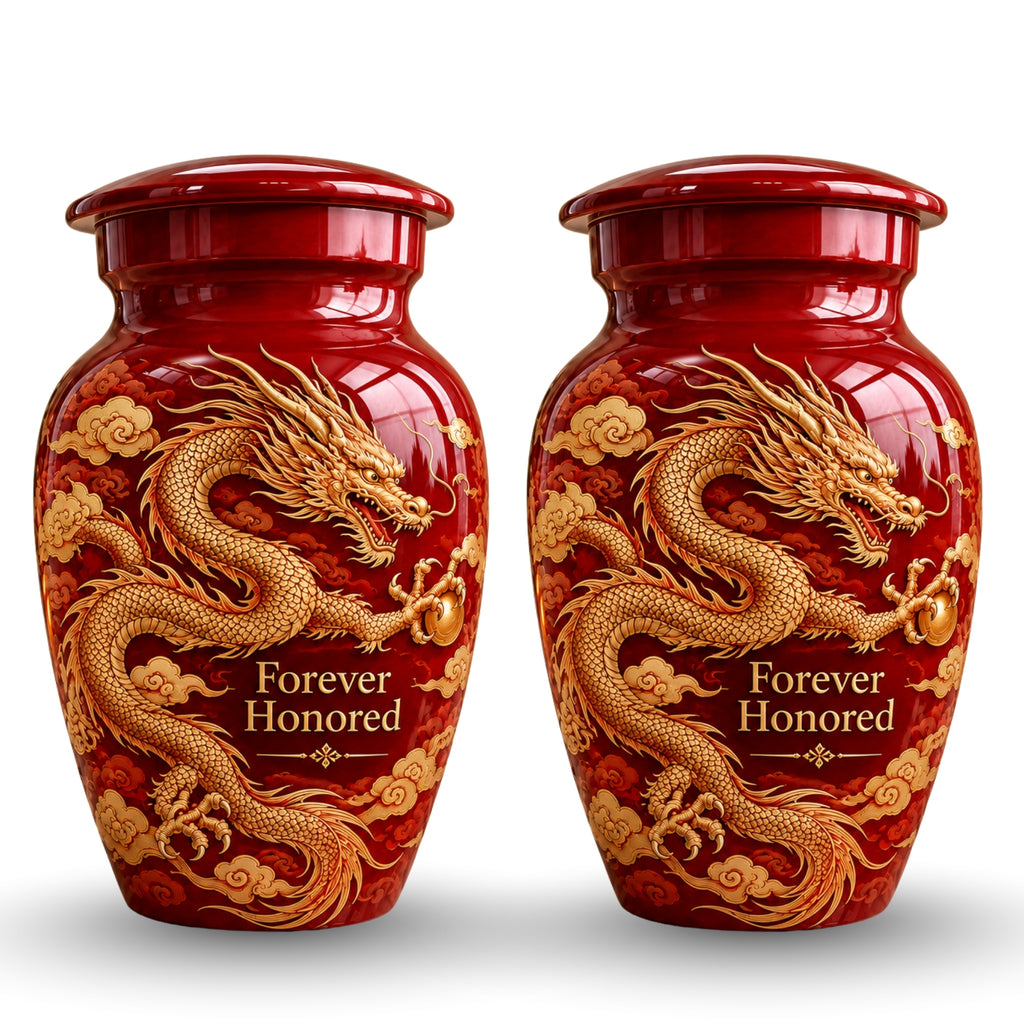 dragon art memorial urn for ashes, handmade aluminum urn – photo 5