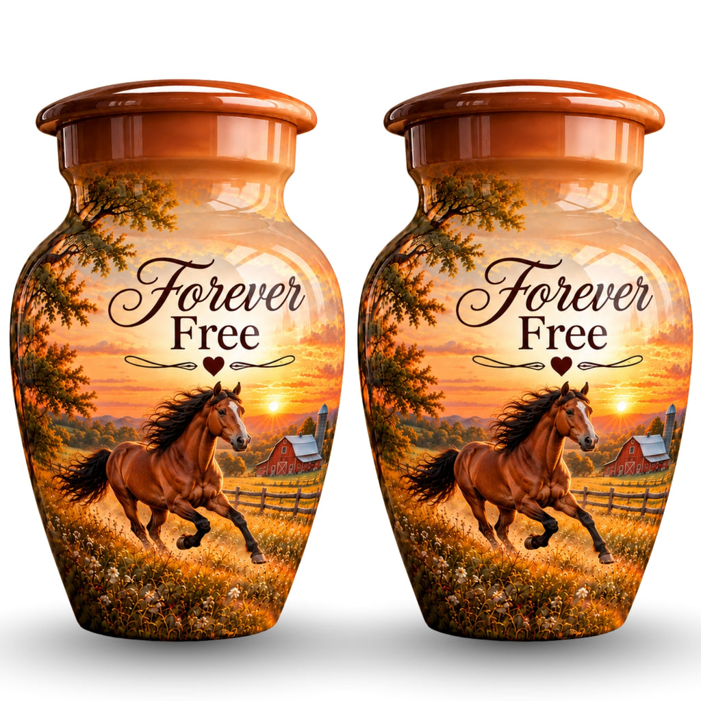 chestnut horse barn sunset cremation urn for human ashes, handmade aluminum – photo 5