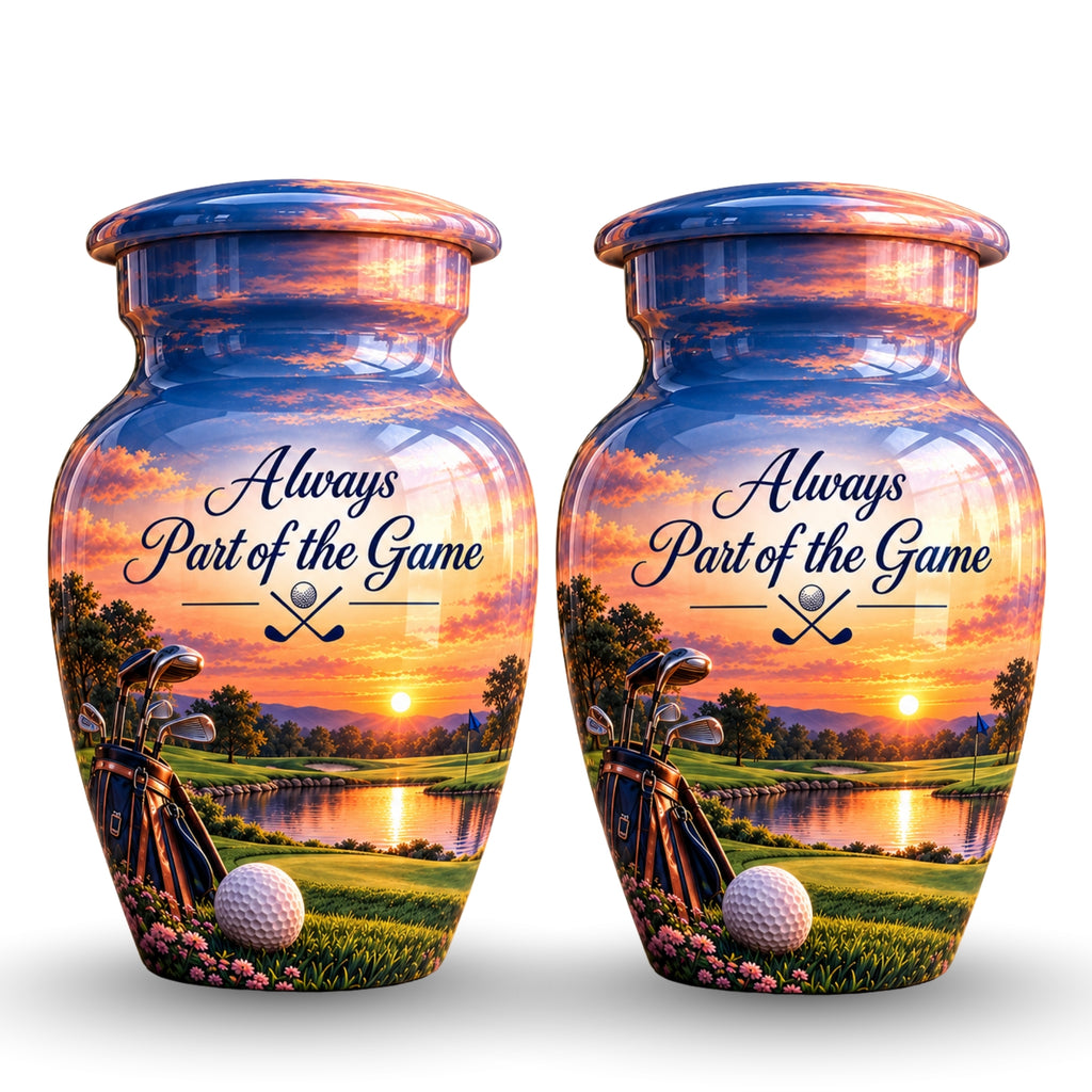 Golf Bag and Ball Sunset Cremation Urn for Human Ashes – Personalized Handmade Aluminum Urn
