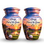 Golf Bag and Ball Sunset Cremation Urn for Human Ashes – Personalized Handmade Aluminum Urn