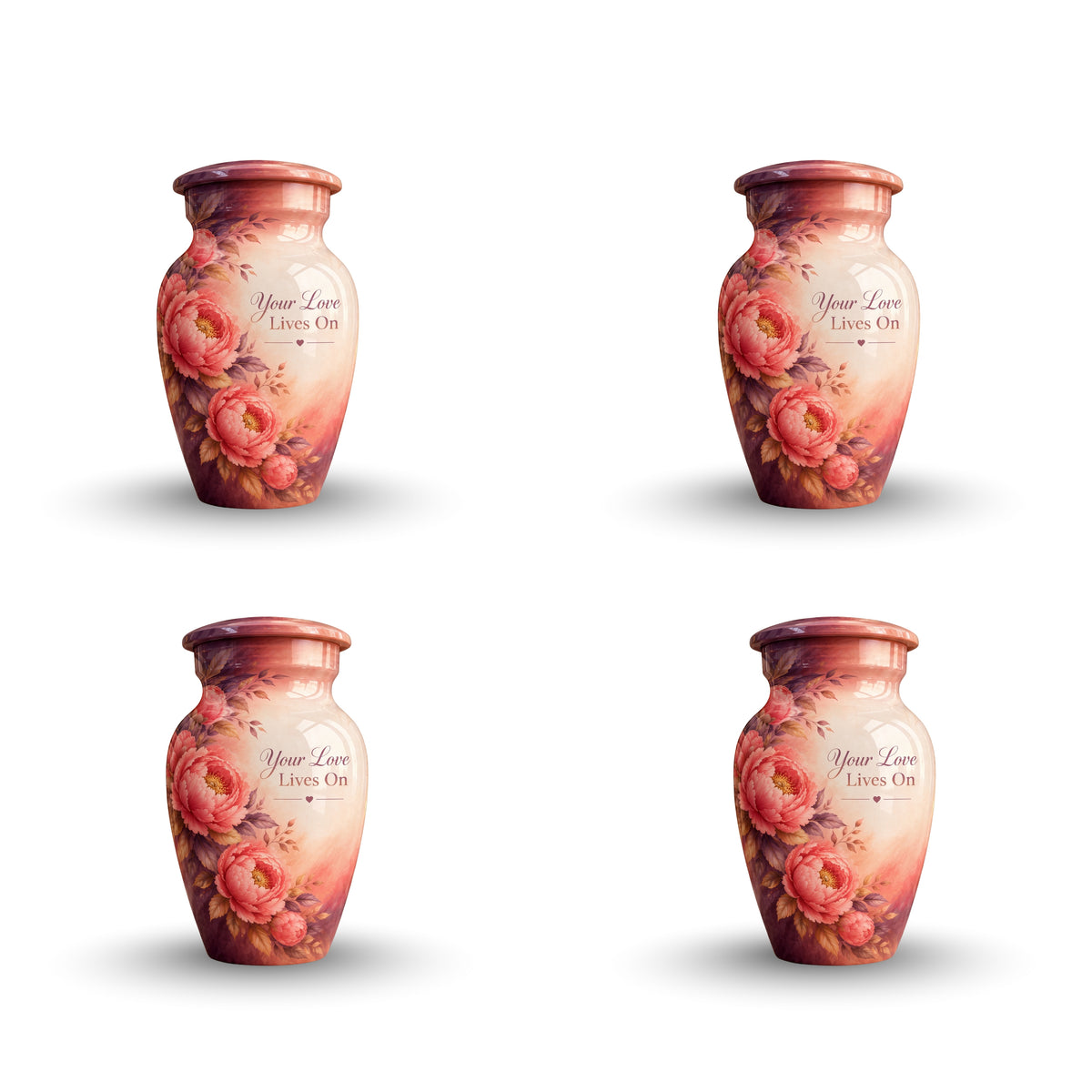 Coral Peony Memorial Cremation Urn for Human Ashes – Personalized Handmade Aluminum Urn