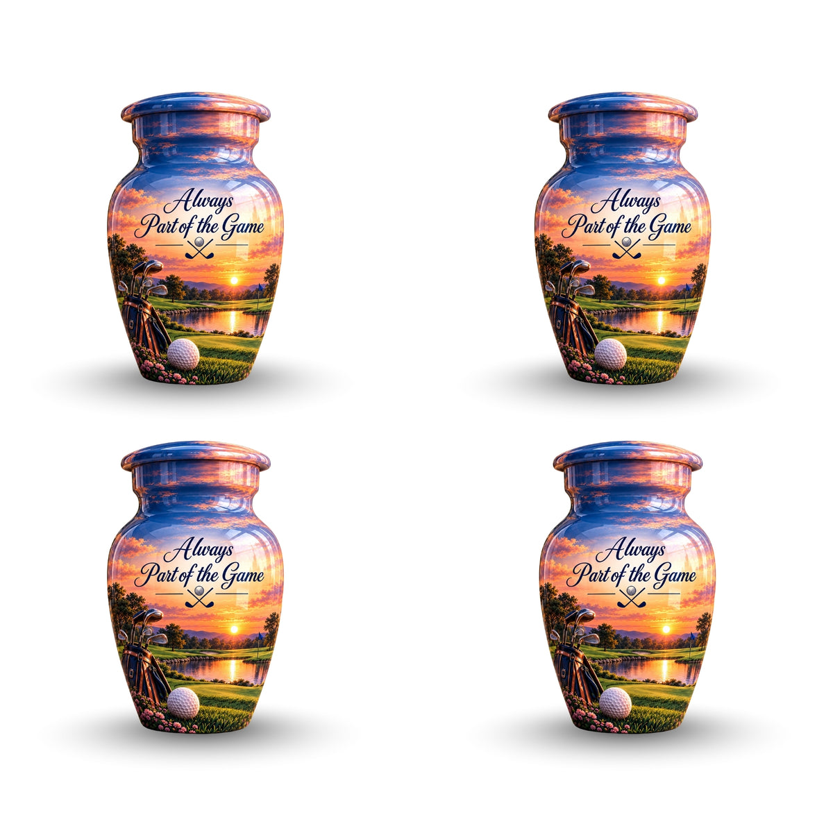 Golf Bag and Ball Sunset Cremation Urn for Human Ashes – Personalized Handmade Aluminum Urn