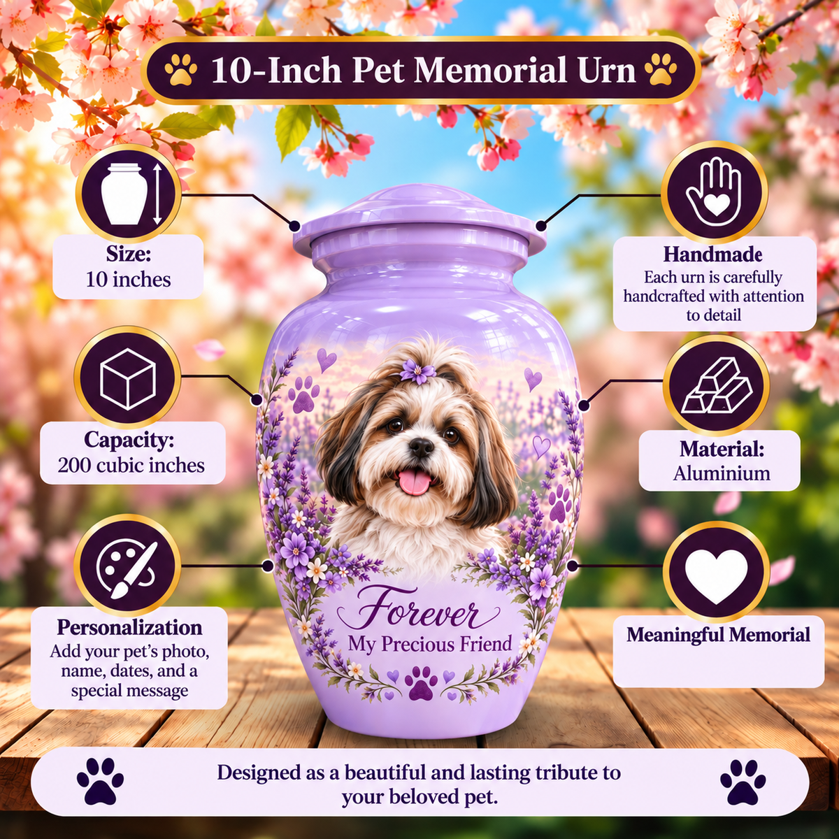 custom pet portrait cremation urn for pet ashes, handmade aluminum pet memorial urn with photo – picture 6