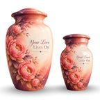 Coral Peony Memorial Cremation Urn for Human Ashes – Personalized Handmade Aluminum Urn