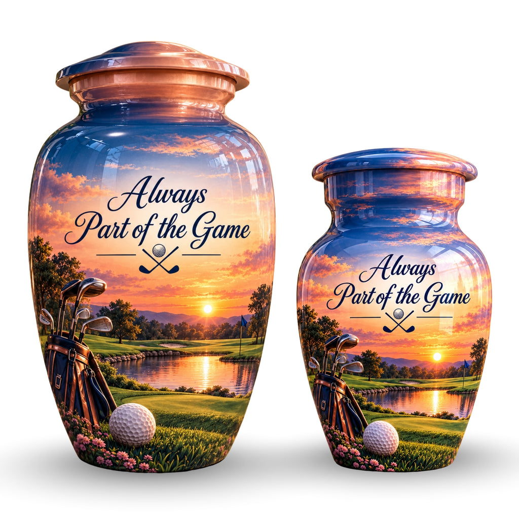 Golf Bag and Ball Sunset Cremation Urn for Human Ashes – Personalized Handmade Aluminum Urn