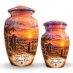 Ranch Gate Sunset Cremation Urn for Human Ashes – Personalized Handmade Aluminum Urn