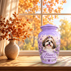 custom pet portrait cremation urn for pet ashes, handmade aluminum pet memorial urn with photo – picture 7