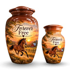 chestnut horse barn sunset cremation urn for human ashes, handmade aluminum – photo 7
