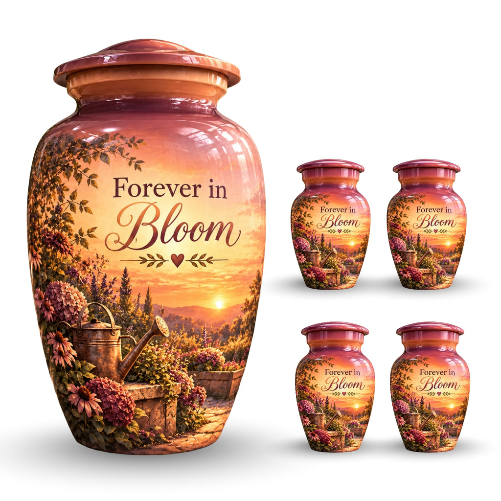 Autumn Garden Sunset Cremation Urn for Human Ashes – Personalized Handmade Aluminum Urn