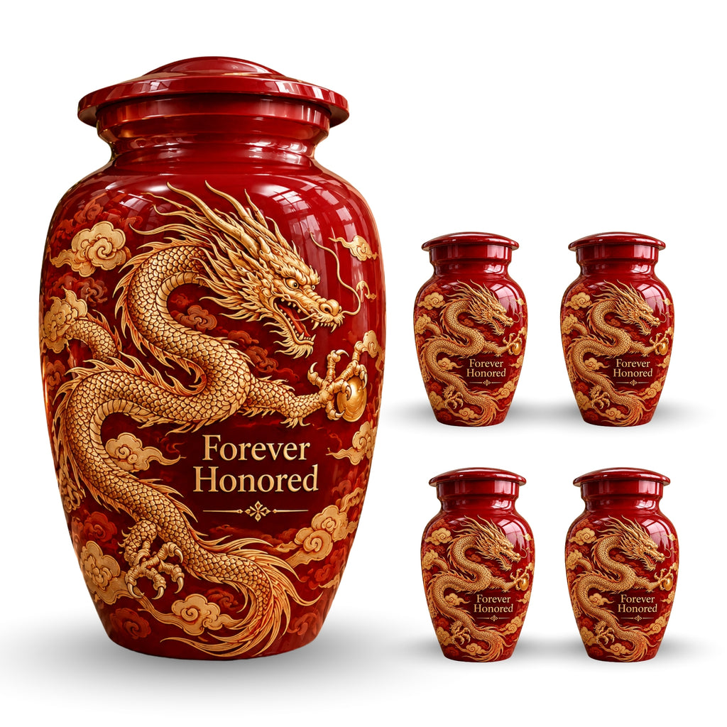 dragon art memorial urn for ashes, handmade aluminum urn – photo 8