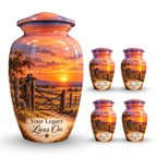 Ranch Gate Sunset Cremation Urn for Human Ashes – Personalized Handmade Aluminum Urn