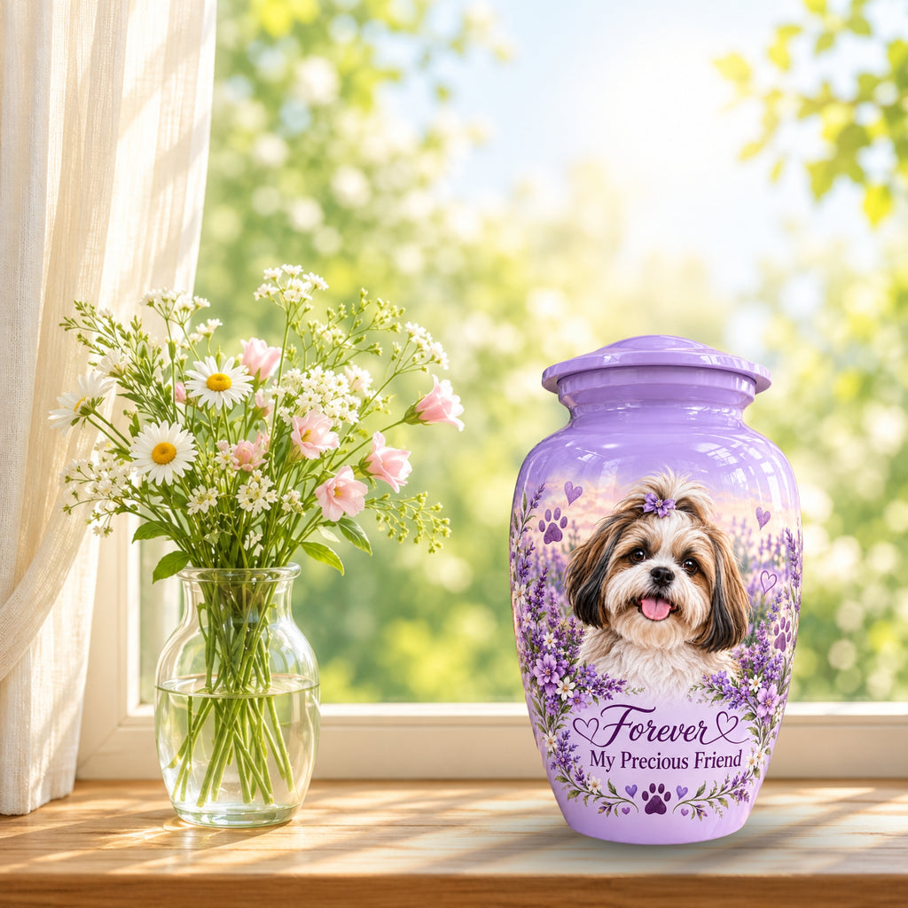 custom pet portrait cremation urn for pet ashes, handmade aluminum pet memorial urn with photo – picture 9